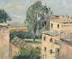 Rooftops by Stella Steyn, 1963, oil on canvas, sold Jun 2017