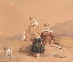 Robert Richard Scanlan, Children Playing with Boats, watercolour