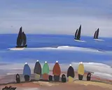 Waiting for the Catch by Markey Robinson, gouache, sold Jun 2017