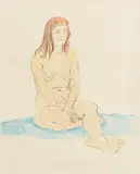 Gerard Dillon, Nude on a Blue Rug, mixed media on paper