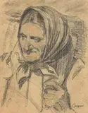 William Conor, The Shawlie, charcoal drawing