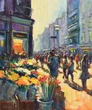 Flower Sellers, Grafton Street by Norman Teeling, oil on board, sold Jun 2017