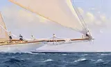 Brian J. Jones British, Taking in the Mainsail, oil on canvas