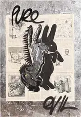 Pure Evil, Silver Leaf Bunny Fingers, silver leaf & mixed media on canvas