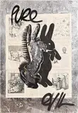 Pure Evil, Silver Leaf Bunny Fingers, silver leaf & mixed media on canvas