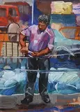 Maurice Henderson, Doing Repairs, 1993, oil on canvas board