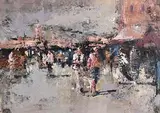 Andrew Hood, Evening Market, Dublin, oil on board