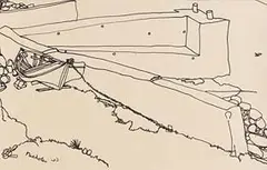 Nick Nicholls, Harbour Wall & Beached Boat, 1943, ink on paper