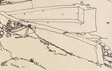Nick Nicholls, Harbour Wall & Beached Boat, 1943, ink on paper