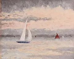 Sailing at Sunset by Mabel Young, oil on board, sold Apr 2017