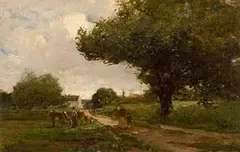 The Road to Bourron. Landscape with Cattle, Roadway and Tree by Nathaniel Hone, oil on canvas, sold Apr 2017