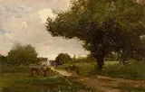 Nathaniel Hone, The Road to Bourron. Landscape with Cattle, Roadway and Tree