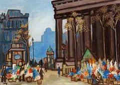 The Madeleine Flower Market by Markey Robinson, gouache on board, sold Apr 2017