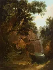 George Barrett, Two Hunters in the Dargle Valley, oil on canvas