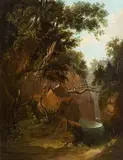 George Barrett, Two Hunters in the Dargle Valley, oil on canvas