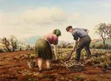 Digging Potatoes by Charles McAuley, oil on canvas, sold Apr 2017
