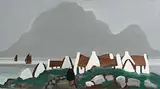 Looking Towards Slievemore, Achill by Markey Robinson, gouache on board, sold Apr 2017
