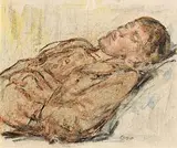 William Conor, Gentleman Resting, wax crayon