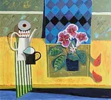 David McLeod Martin Scottish, Diamonds and Yellow Table, oil on canvas