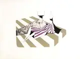 Lynn Chadwick British, Two Seated Figures on Green Stripes, 1972, limited edition lithograph signed & numbered 41 from an edition of 100 on BFK Rives handmade paper