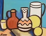 Still Life with Jugs by Markey Robinson, gouache on board, offered Apr 2017