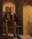 Ted Jones, Fiddle by the Fire, oil on canvas