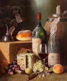 Raymond Campbell British, Still Life - Wine, Cheese and Fruit