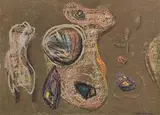 Gerard Dillon, Images on Brown, mixed media on card