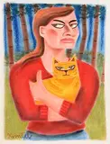 Girl with the Ginger Cat by Graham Knuttel, pastel, sold Mar 2017