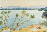 Harry Kernoff, Arbutus and the Kerry Hills, Killarney, watercolour