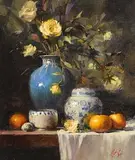 Mat Grogan, Yellow Roses in Blue Vase
