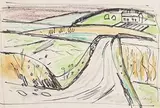 Norah McGuinness, Country Path with Cottage, ink & crayon