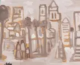 The Robinson Family in Paris by Markey Robinson, gouache, offered Mar 2017