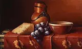 David Ffrench le Roy, Still Life - Stilton and Grapes, oil on board