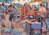 Early Evening, Night Market, Le Vigan by Arthur K. Maderson, oil on panel, sold Mar 2017
