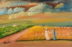 Jimmy Bingham, A Morning Stroll, oil on board