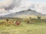 Cattle Grazing Below, Tievebulliagh, Co. Antrim by Charles McAuley, oil on canvas board, offered Jan 2017