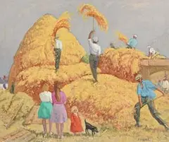 Patrick Leonard, Threshing, oil on canvas board