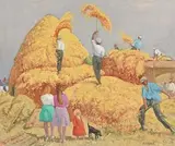 Patrick Leonard, Threshing, oil on canvas board