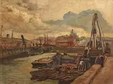 William Conor, Belfast Docks, oil on board
