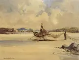 George Gillespie, Mending the Nets, oil on canvas board