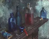 Patrick Hennessy, Still Life with Bottles, oil on canvas