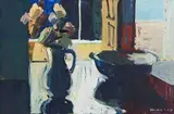 Still Life on Tabletop: Bowl and Vase of Flowers by Brian Ballard, oil on canvas, offered Jan 2017