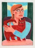 Girl with Cat by Graham Knuttel, pastel on paper, sold Jan 2017