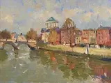 Liam Treacy, By the Liffey, oil on canvas