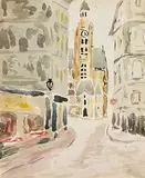 Daniel O'Neill, Parisian Street Scene, watercolour