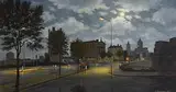 Neville Henderson, City by Night, oil on board