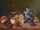 Raymond Campbell British, Still Life - Biscuit Jar and Fruit