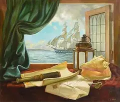 Alexander Utkin Russian, Maratime Memorabilia, oil on canvas