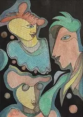 Gunther Temech Austrian, The Three Graces at Night, 1981, watercolour & ink